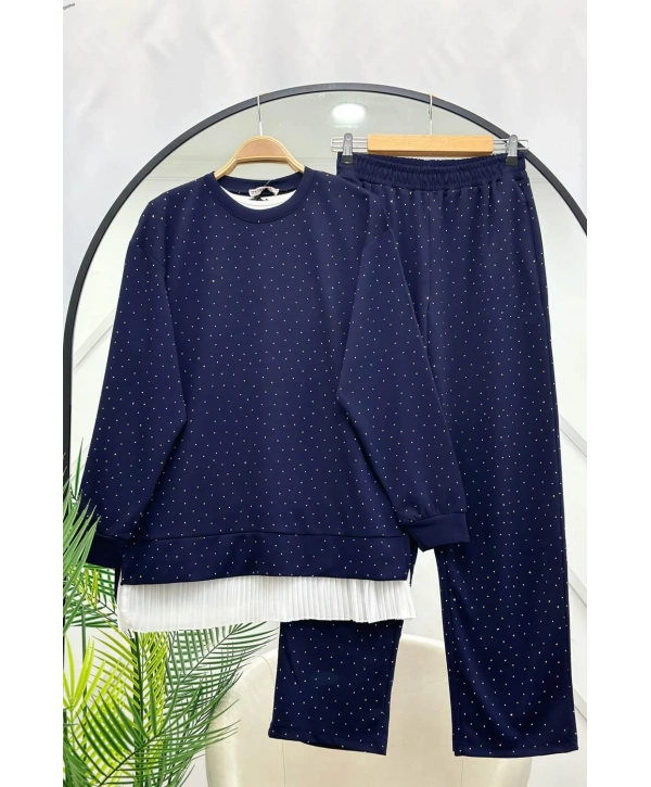 Serpme Taşlı İkili Takım - Lacivert