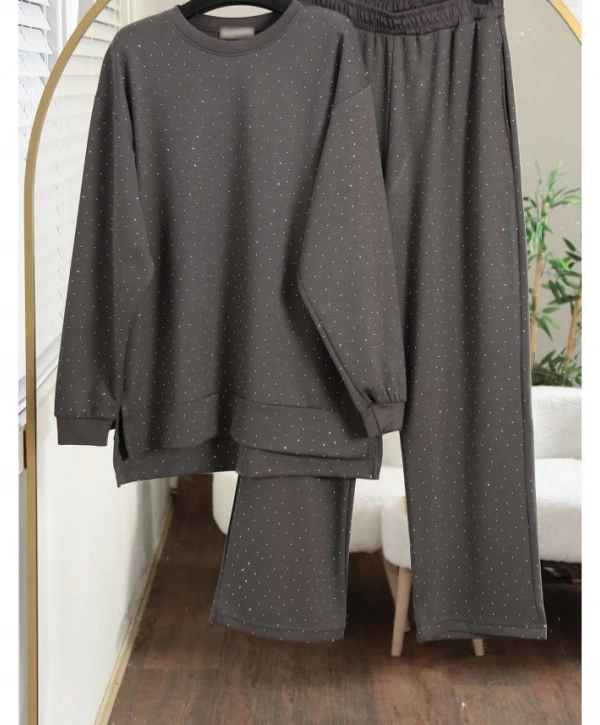 Serpme Taşlı İkili Takım - Gri