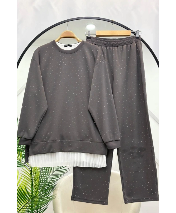 Serpme Taşlı İkili Takım - Gri