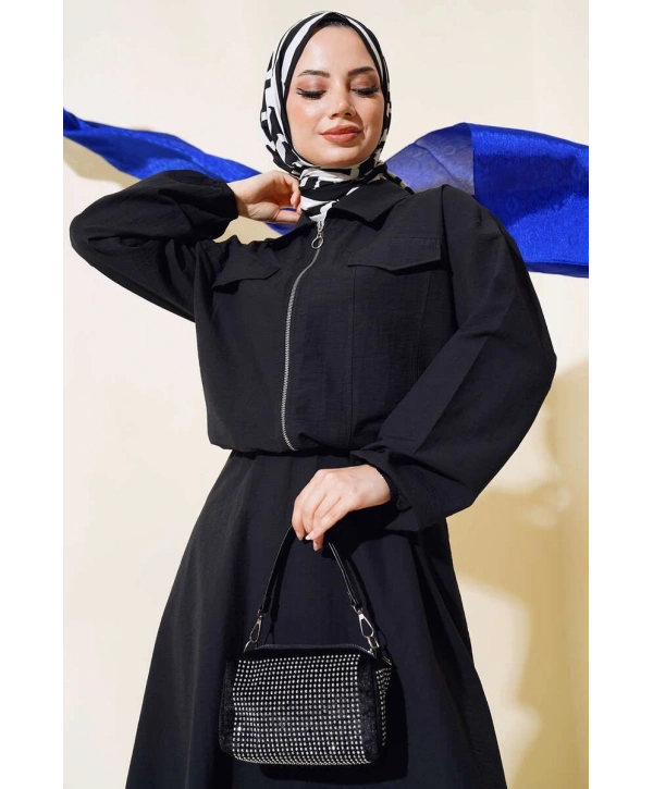 Spor Ceketli Etekli Takım - Siyah