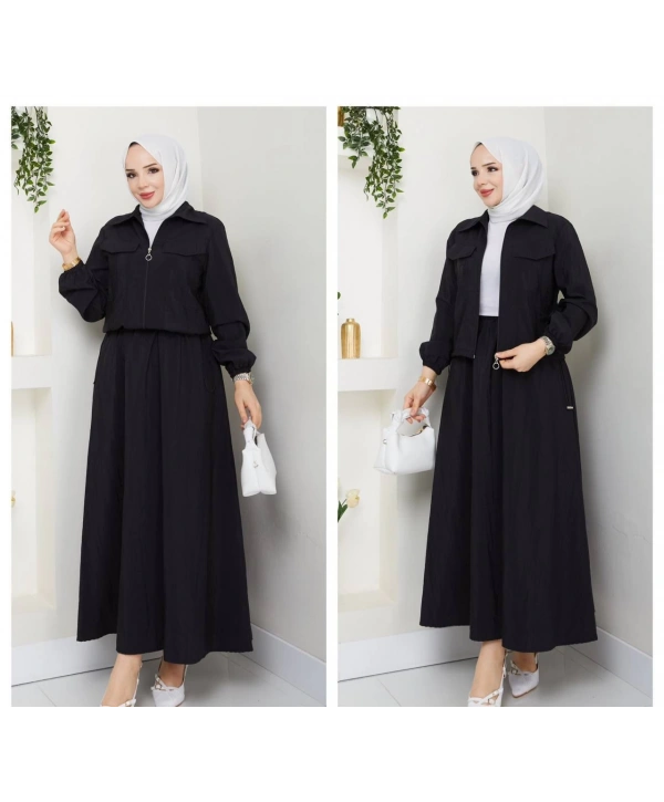 Spor Ceketli Etekli Takım - Siyah