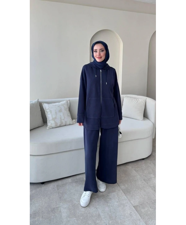 Spor Rahat Fermuarlı Takım - Lacivert