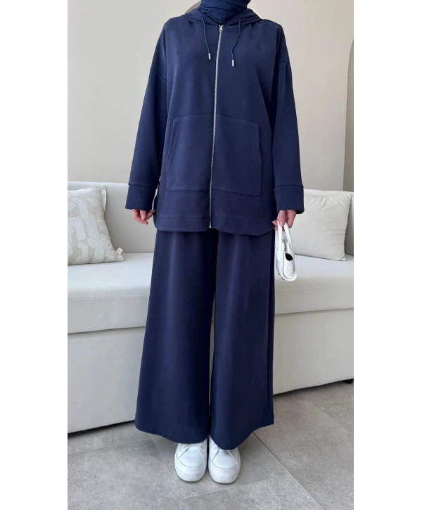 Spor Rahat Fermuarlı Takım - Lacivert