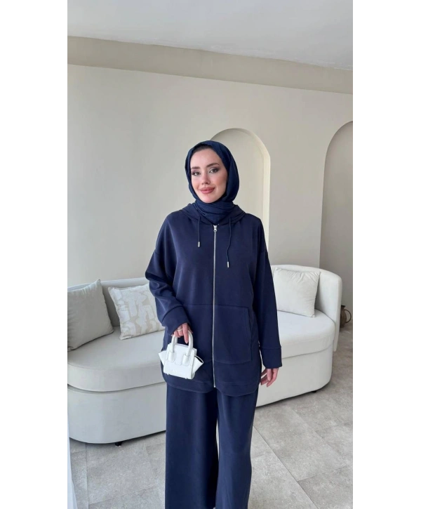 Spor Rahat Fermuarlı Takım - Lacivert