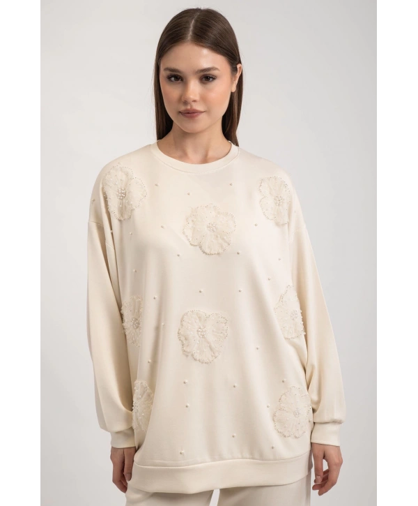 Tül Çiçek ve İnci Detaylı Takım