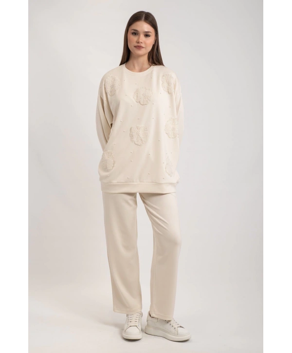 Tül Çiçek ve İnci Detaylı Takım