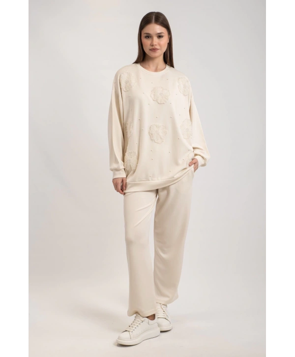 Tül Çiçek ve İnci Detaylı Takım