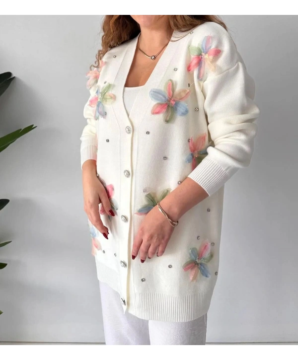 TÜL ÇİÇEKLİ TRİKO HIRKA