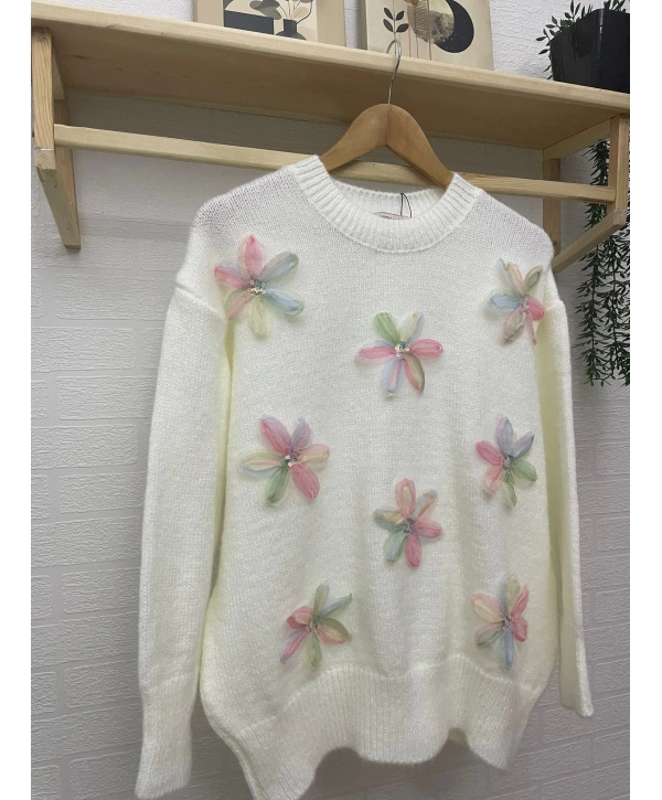 TÜL ÇİÇEKLİ TRİKO KAZAK