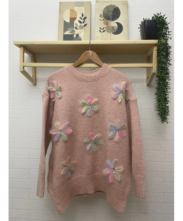 TÜL ÇİÇEKLİ TRİKO KAZAK