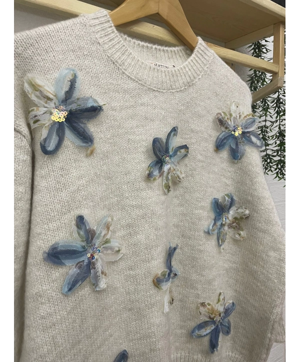 TÜL ÇİÇEKLİ TRİKO KAZAK