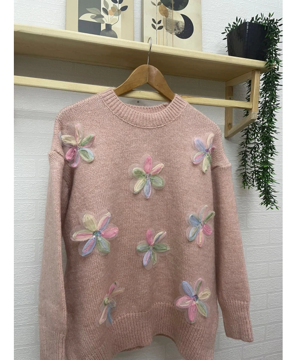 TÜL ÇİÇEKLİ TRİKO KAZAK