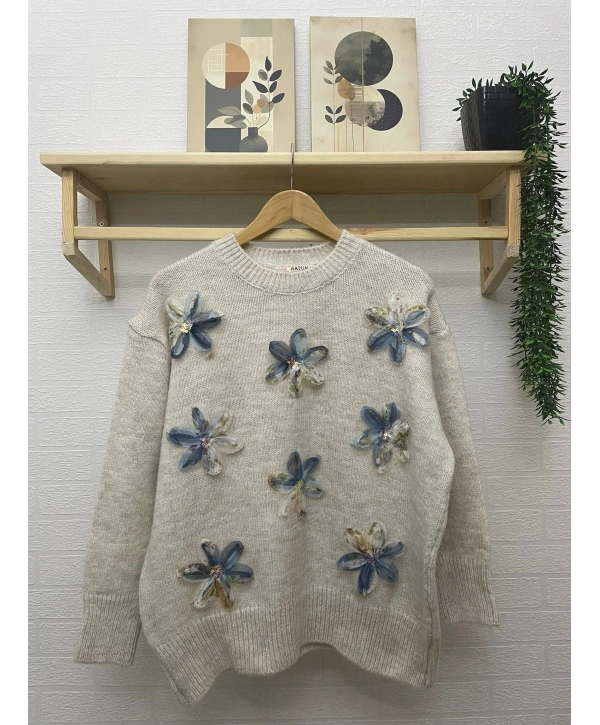 TÜL ÇİÇEKLİ TRİKO KAZAK