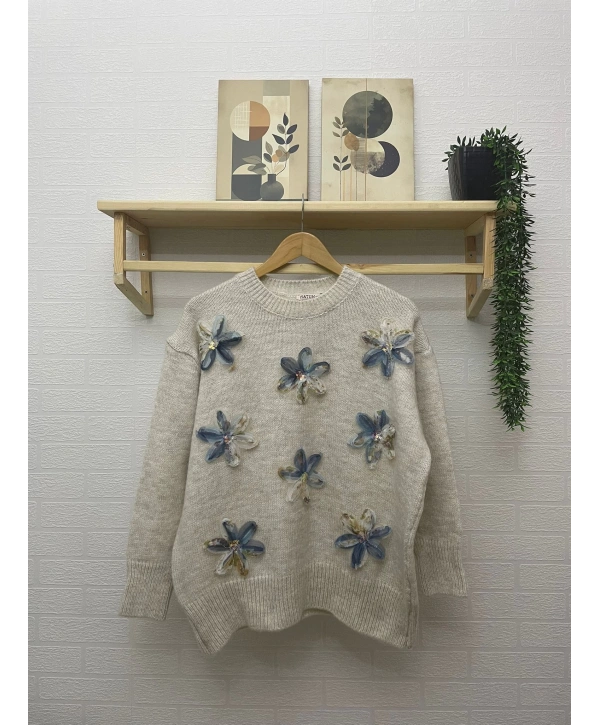 TÜL ÇİÇEKLİ TRİKO KAZAK