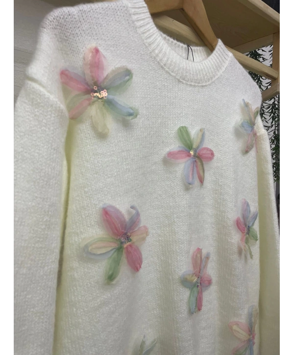 TÜL ÇİÇEKLİ TRİKO KAZAK