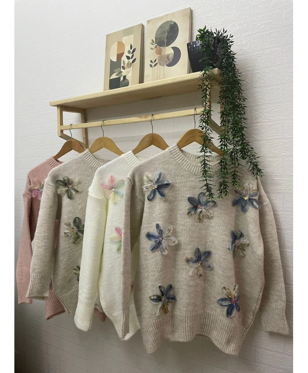 TÜL ÇİÇEKLİ TRİKO KAZAK