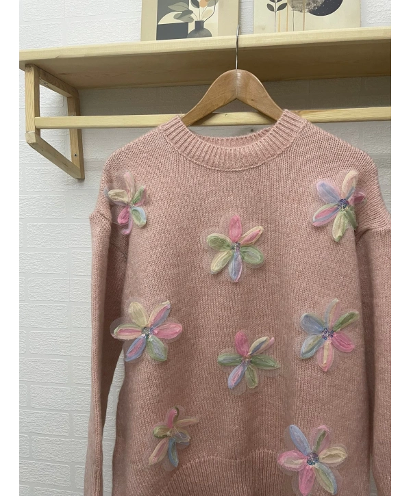 TÜL ÇİÇEKLİ TRİKO KAZAK