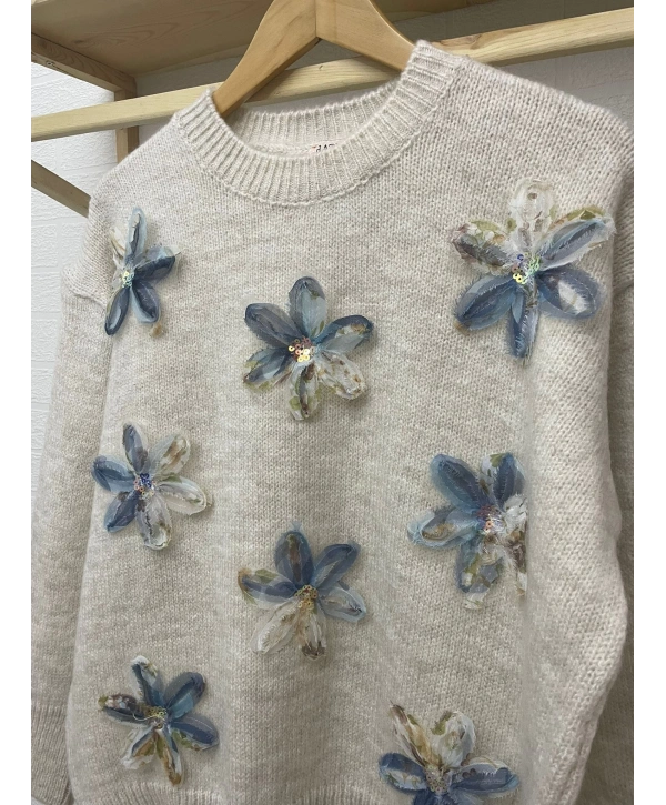 TÜL ÇİÇEKLİ TRİKO KAZAK