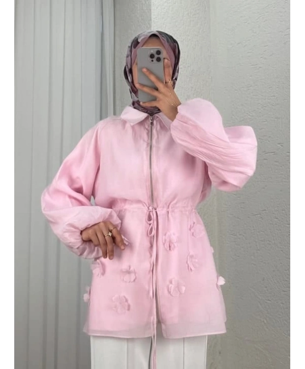 Vual Kumaş Çiçekli Kap - Pembe