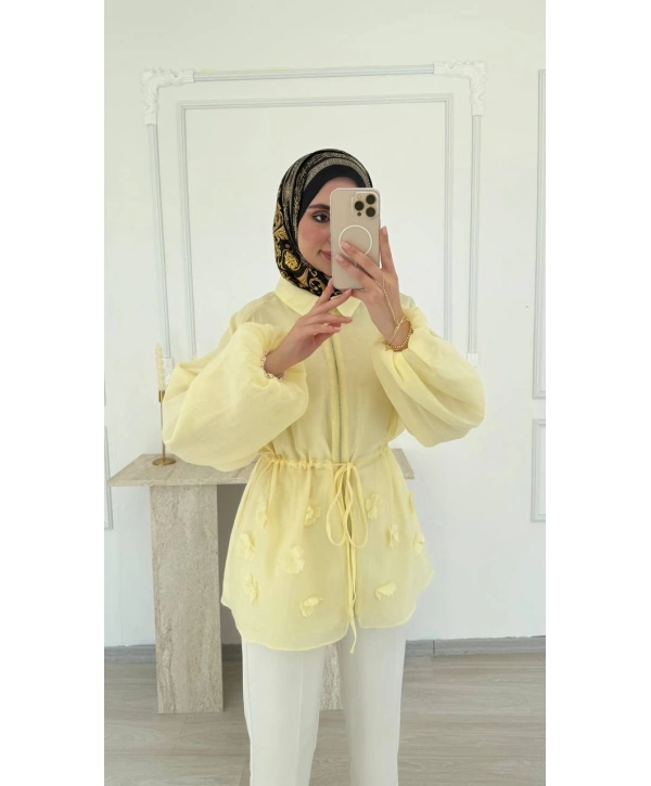 Vual Kumaş Çiçekli Kap - Sarı