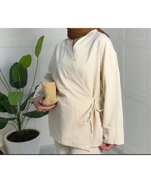 Yandan Bağlamalı Kimonulu Keten Takım