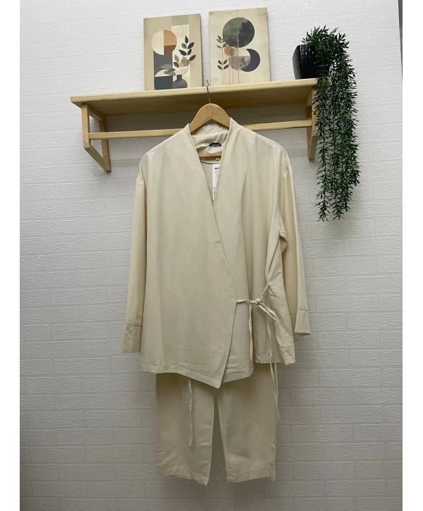 Yandan Bağlamalı Kimonulu Keten Takım