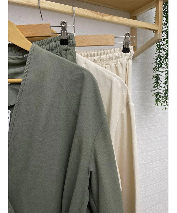 Yandan Bağlamalı Kimonulu Keten Takım