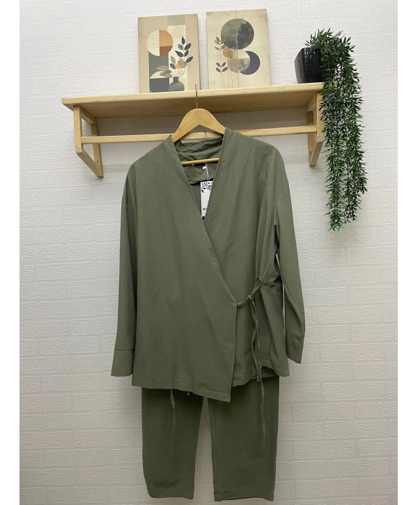 Yandan Bağlamalı Kimonulu Keten Takım