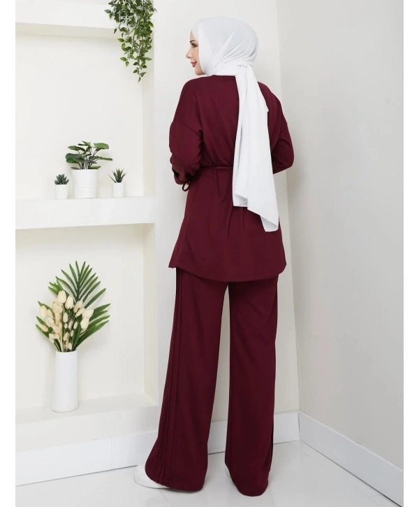 Yandan Düğmeli Takım - Bordo