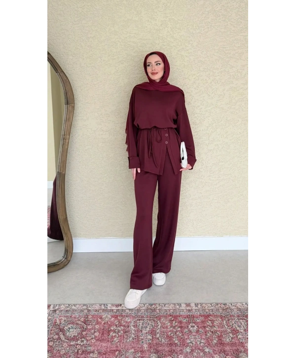 Yandan Düğmeli Takım - Bordo