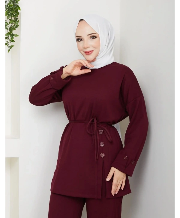 Yandan Düğmeli Takım - Bordo