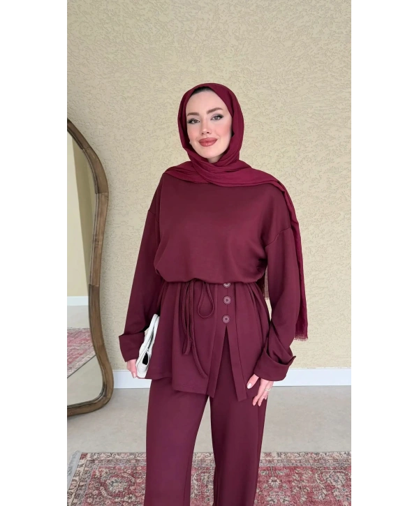 Yandan Düğmeli Takım - Bordo