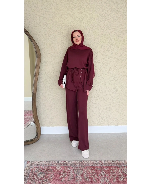 Yandan Düğmeli Takım - Bordo