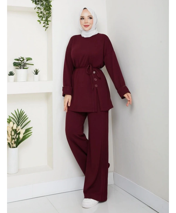 Yandan Düğmeli Takım - Bordo