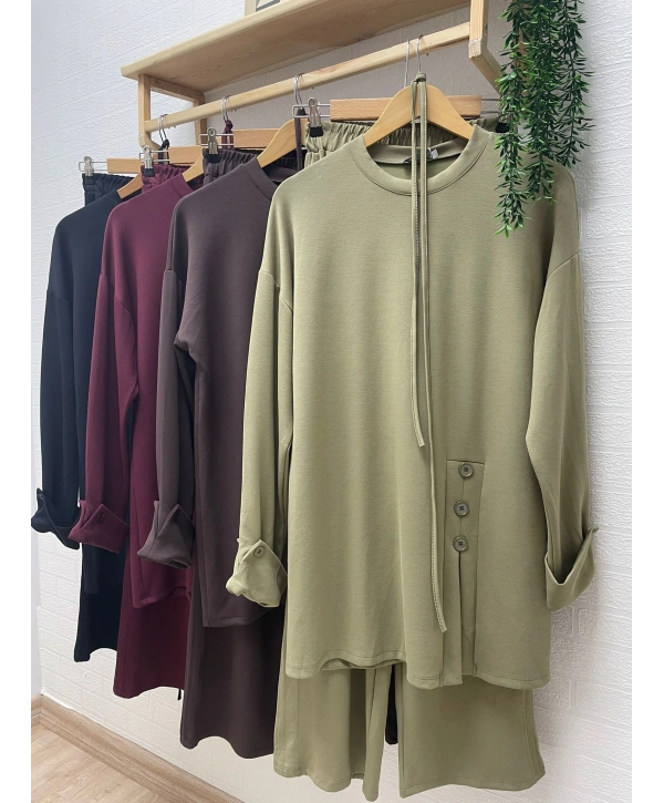 Yandan Düğmeli Takım - Kahverengi