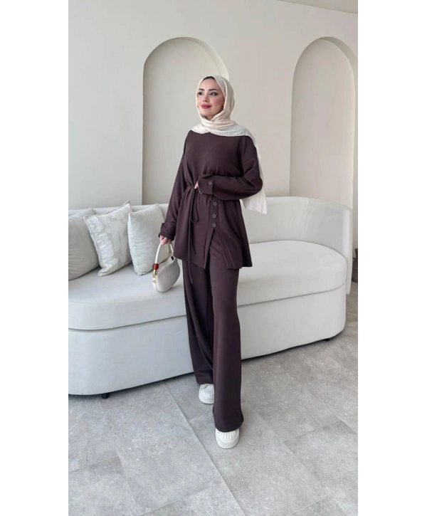Yandan Düğmeli Takım - Kahverengi