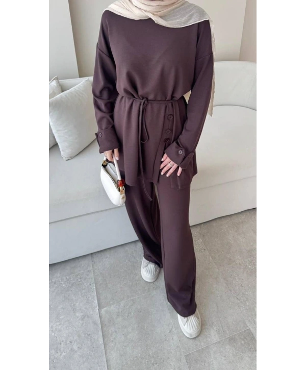 Yandan Düğmeli Takım - Kahverengi