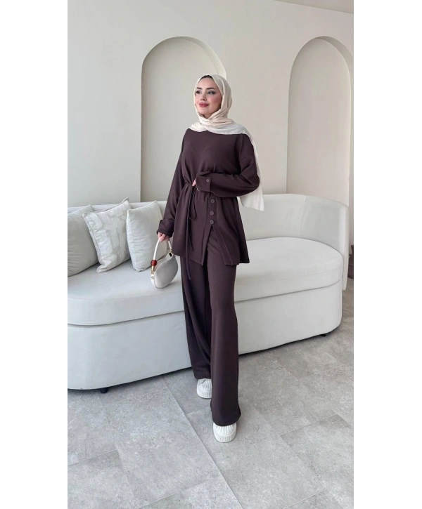 Yandan Düğmeli Takım - Kahverengi