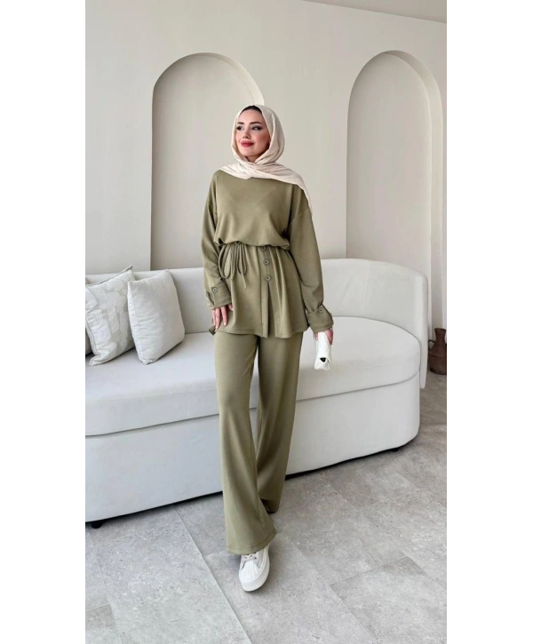 Yandan Düğmeli Takım - Yeşil