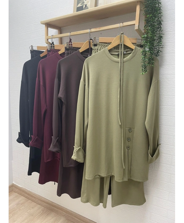 Yandan Düğmeli Takım - Yeşil