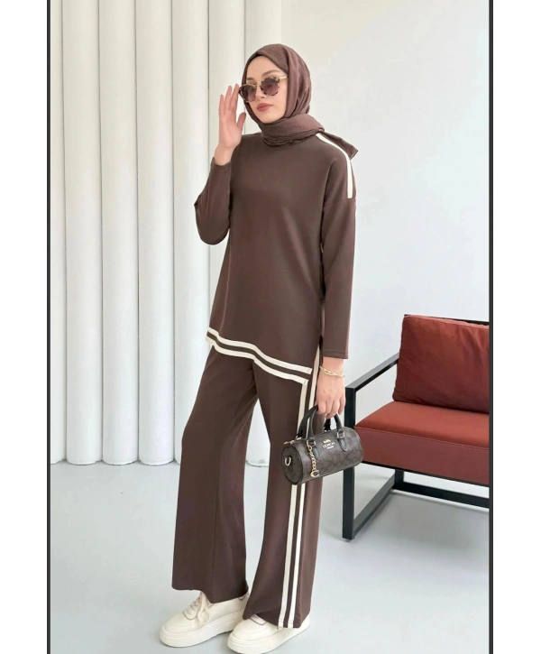 Yandan Şeritli Takım - Kahverengi