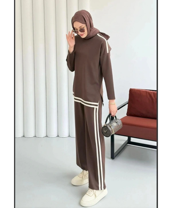 Yandan Şeritli Takım - Kahverengi