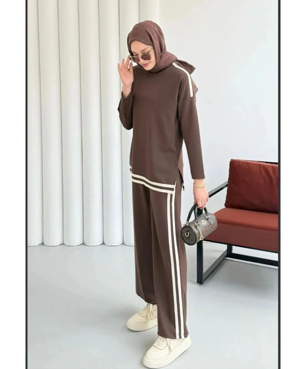 Yandan Şeritli Takım - Kahverengi