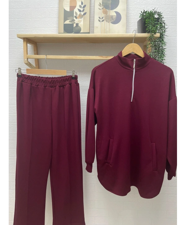 Yarım Fermuarlı Takım - Bordo