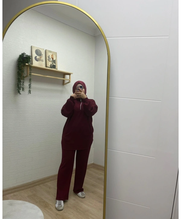 Yarım Fermuarlı Takım - Bordo