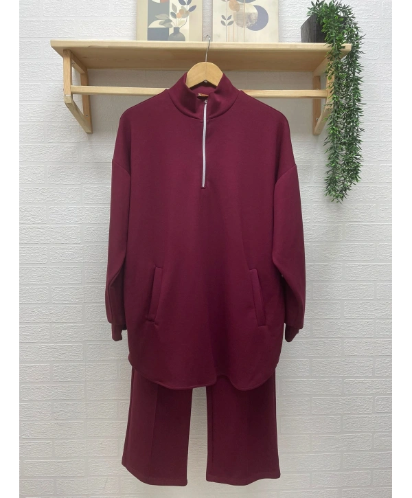 Yarım Fermuarlı Takım - Bordo