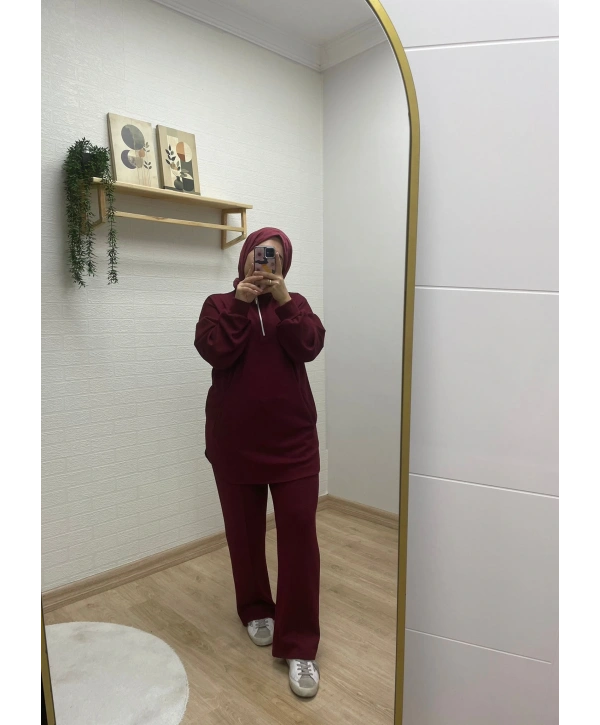 Yarım Fermuarlı Takım - Bordo
