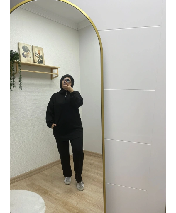 Yarım Fermuarlı Takım - Siyah