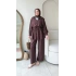 Çilek Kumaş Pantolonlu Takım - Kahverengi