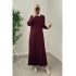 Piliseli Şeritli Triko Elbise - Bordo